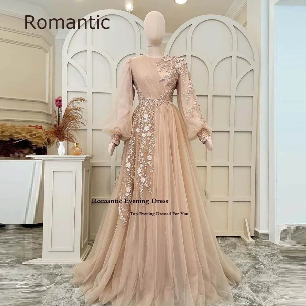 Top Trends: Romantic Elegant Tulle Lace Bead Flowers Embroidery Evening Dresses A-Line Floor Length Long Party Dress Saudi Arabia Prom Gowns Shoppable Styles