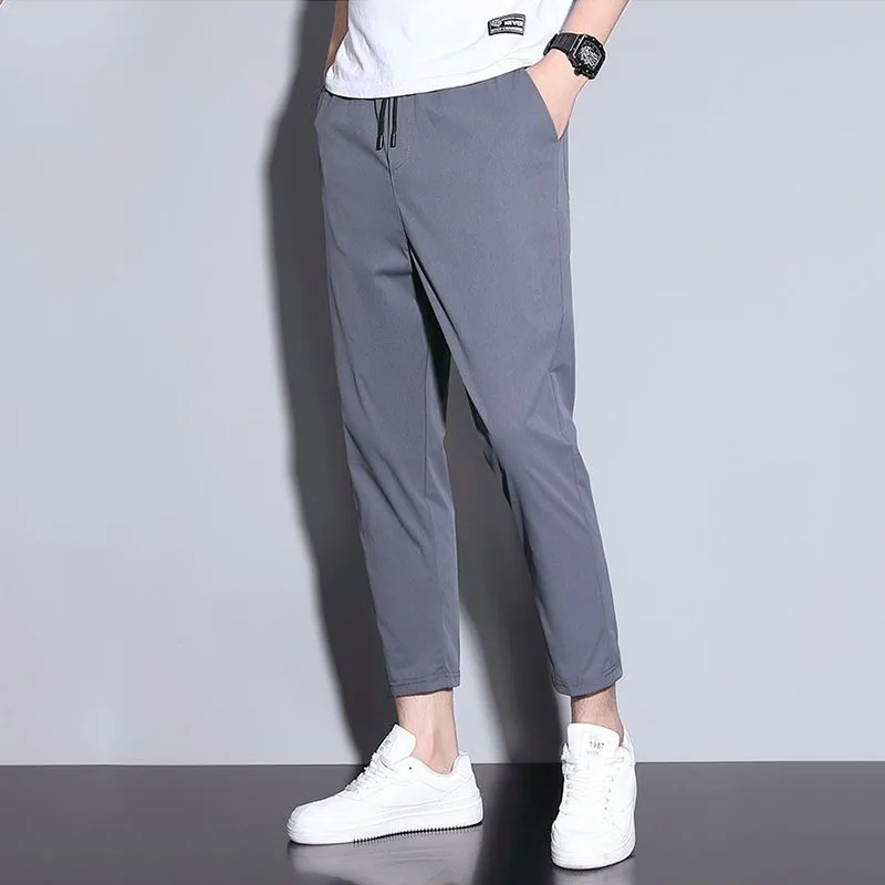 Top Trends: Business Men Slim Grey Casual Pants Spring Autumn Thin Streetwear Fashion Male Drawstring Elastic Waist Solid Straight Trousers Shoppable Styles