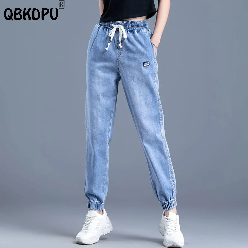 Top Trends: Casual Drawstring Jogger Jeans Women Elastic High Waist Boyfriend Harem Vaqueros Ankle Length Streetwear Oversize 34 Denim Pants Shoppable Styles