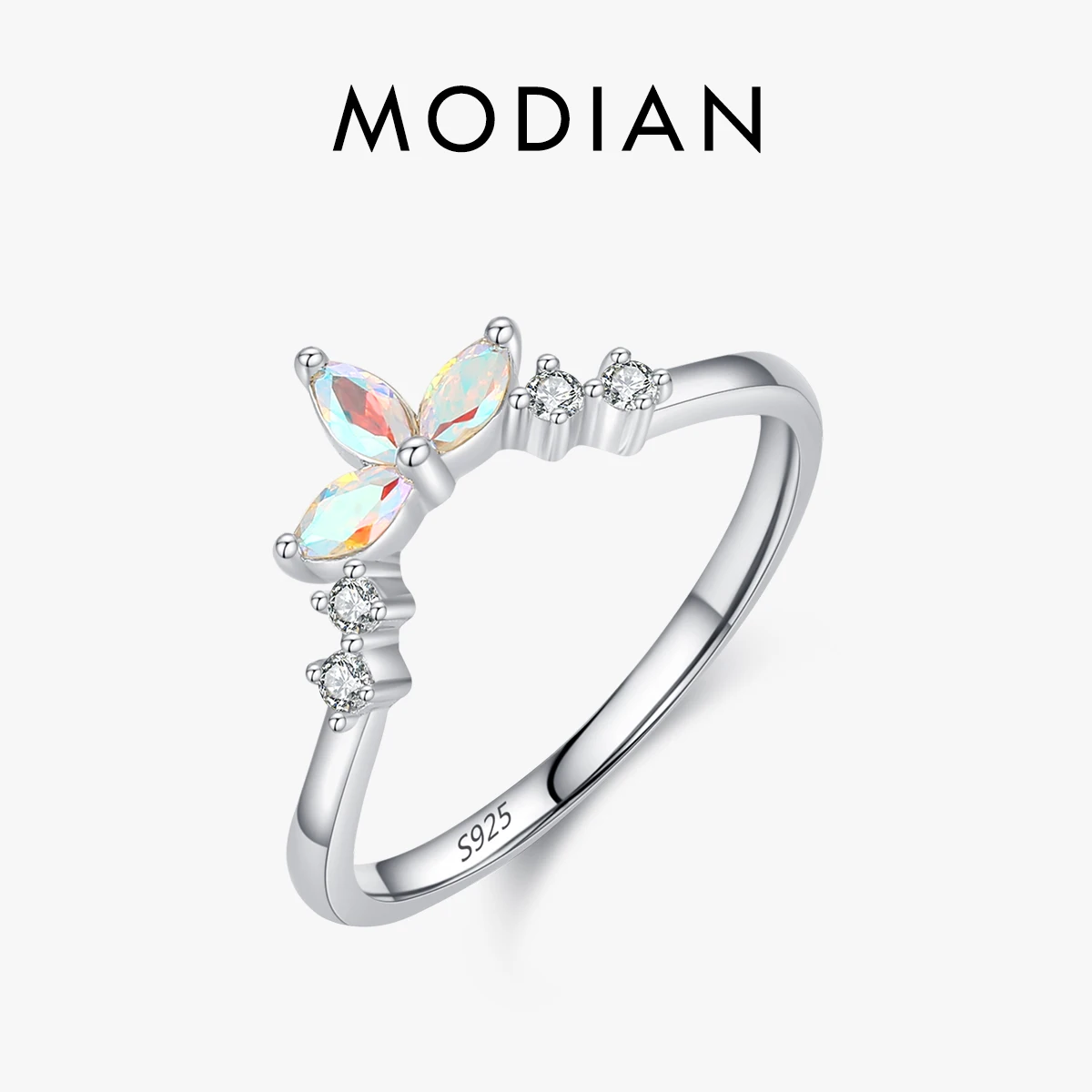 Top Trends: MODIAN Real 925 Sterling Silver Fashion Crown Finger Ring For Women Rainbow Fire Zircon Wedding Engagement Band Fine Jewelry Shoppable Styles