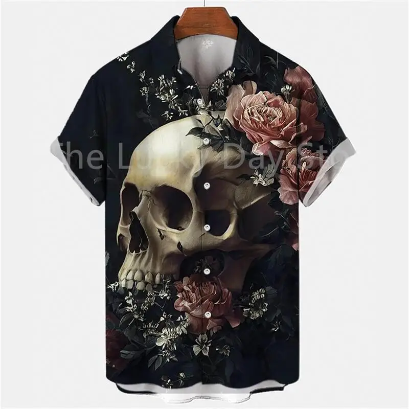 Top Trends: Men&#039;s Summer Skull Fashion Y2k Hawaiian Oversized Short Sleeve Shirt Casual Clothing Harajuku Pattern Social Vintage Camisa Shoppable Styles