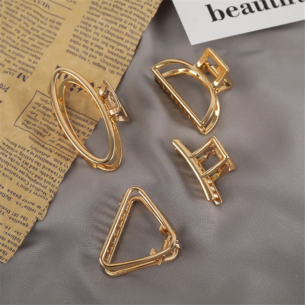 Top Trends: Simple Geometric Gold Color Metal Hair Claw For Women Girls Fashion Heart Cat Shape Barrette Hairgrip Hair Accessories Headwear Shoppable Styles