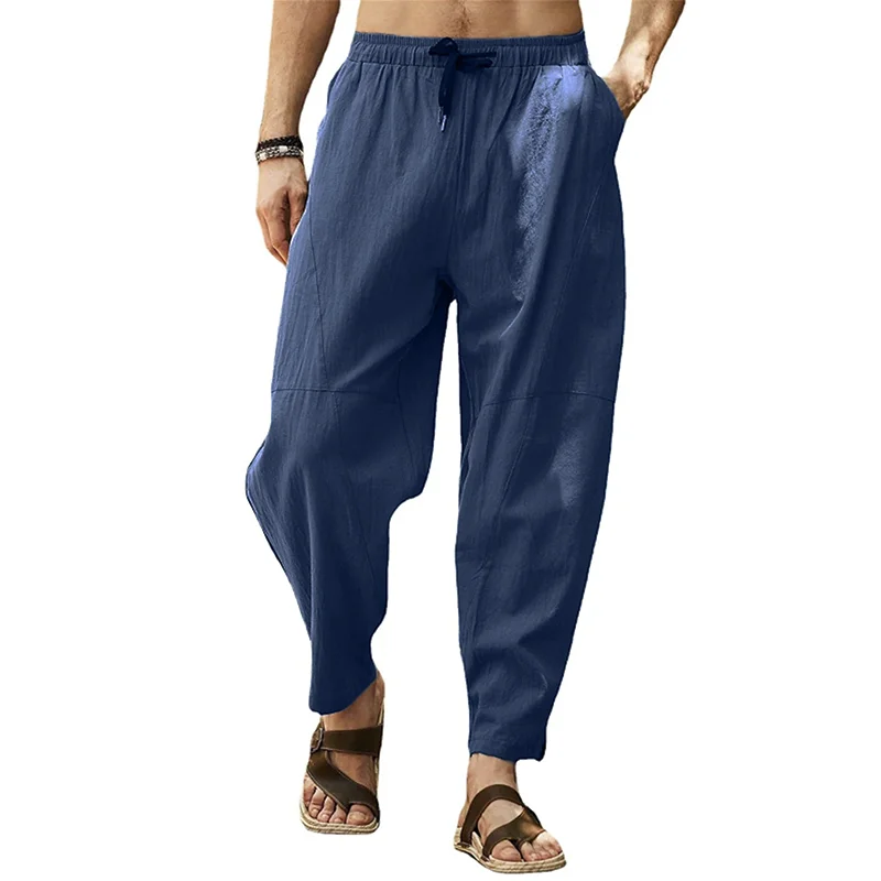 Top Trends: 2023 Men's Long Pants Large Casual Cropped Pants Loose Cotton Linen Drawstring Hip Hop Patchwork Lantern Pants Street Wear Shoppable Styles