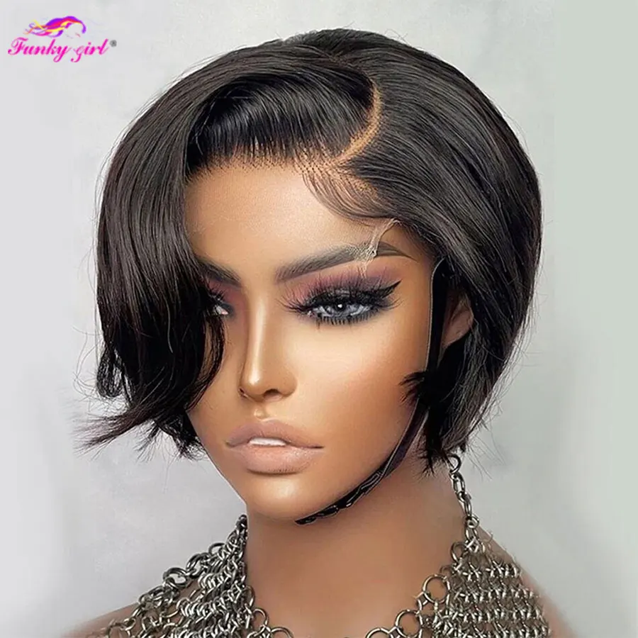 Top Trends: Short Bob Pixie Cut Wig Remy Straight Brazilian Human Hair Sale T Part Transparent Lace Bob Wigs For Black Women Pre Plucked Shoppable Styles