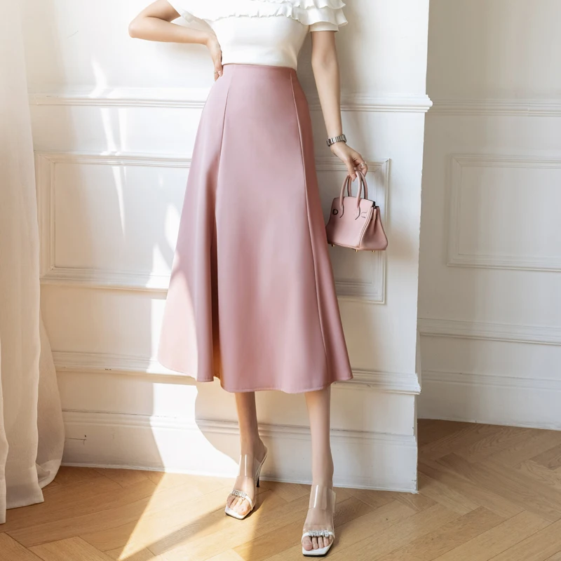 Top Trends: Skirts For Women High Waist Skirt Female OL Ruffle Long Skirt 2023 Korean Fashion Clothing Elegant Pink Skirt Slim A-Line Skirts Shoppable Styles