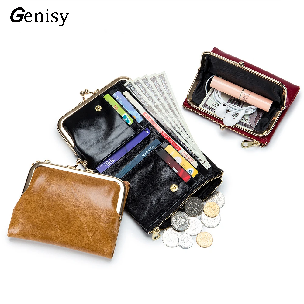 Top Trends: Cowhide Retro Short Wallet Women&#039;s Multifunctional Clip Coin Purse Simple Storage Bag Small Fold Card Holder Purses For Women Shoppable Styles