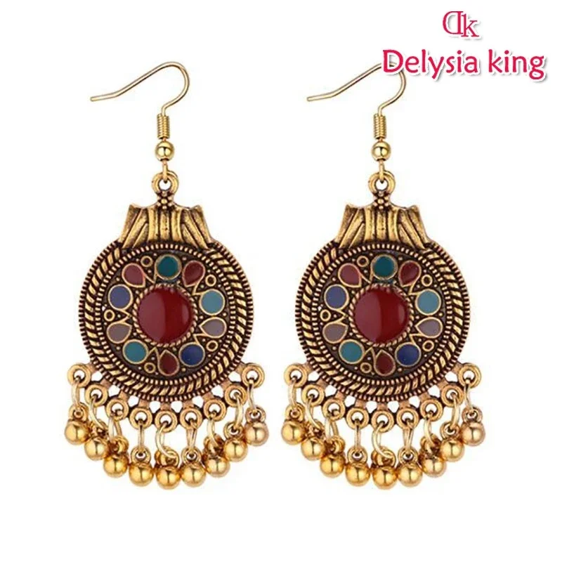 Top Trends: Delysia King Women Retro National Style Round Metal Ball Fringe Earrings Personality Geometric Tassels Dangle Earring Shoppable Styles