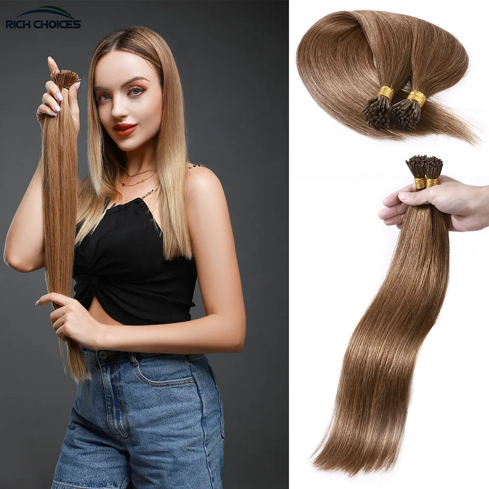 Top Trends: Rich Choices 100 Strands Straight I Tip Hair Extensions Real Human Hair Pre Bonded Natural Hair Hextensions 50g Stick Tip Hair Shoppable Styles