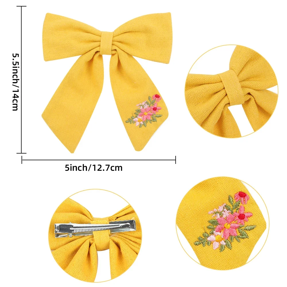 Top Trends: Embroidery Hair Bows Cotton Linen Barrette Baby Girls Big Bows Hairclip Children Cute Infant Spring Summer Hair Accessories Shoppable Styles - Image 3