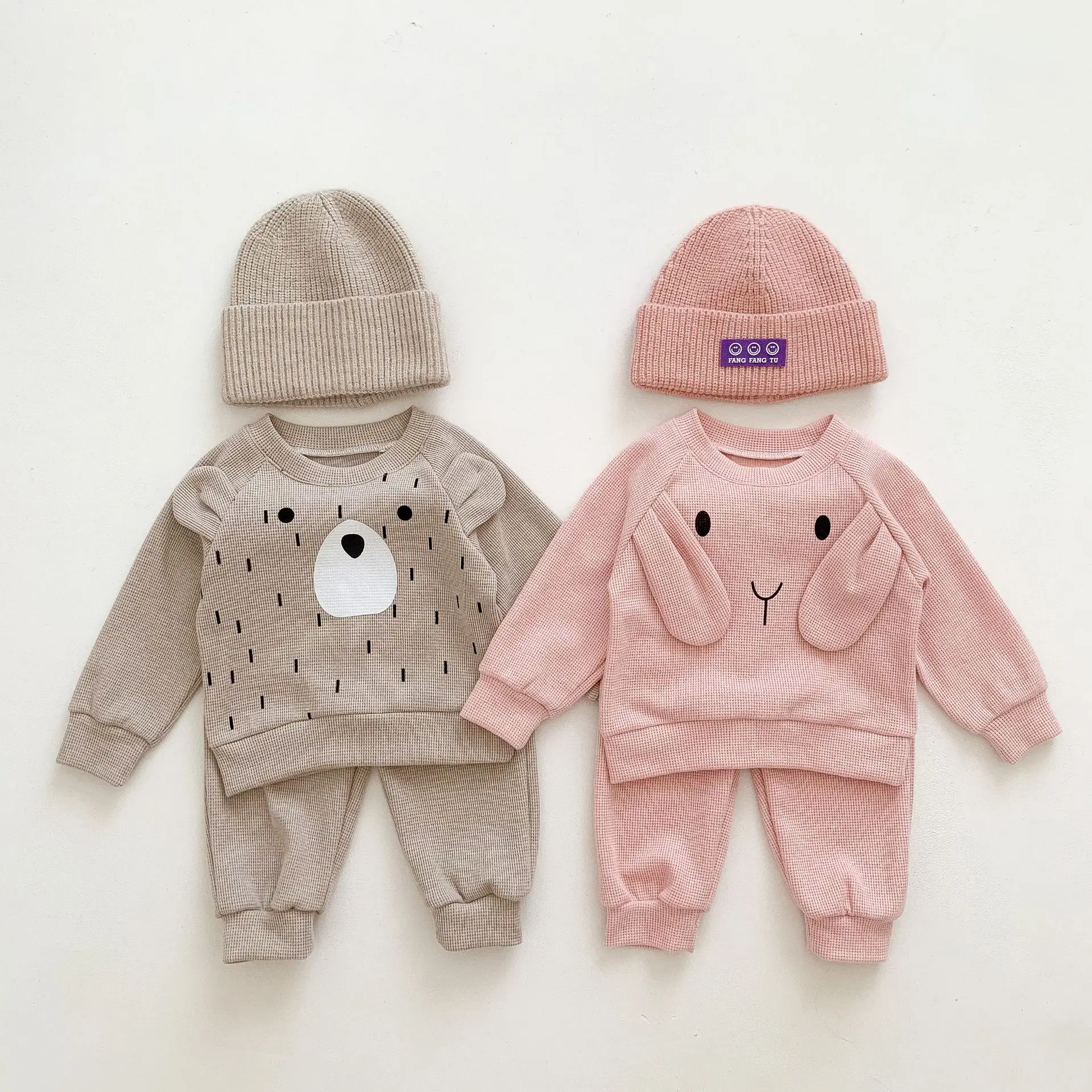 Top Trends: Baby And Toddler Spring And Autumn Sweatshirt New Set Baby Cartoon Casual Waffle Sports Two-piece Set Baby Clothes New Born Kids Shoppable Styles