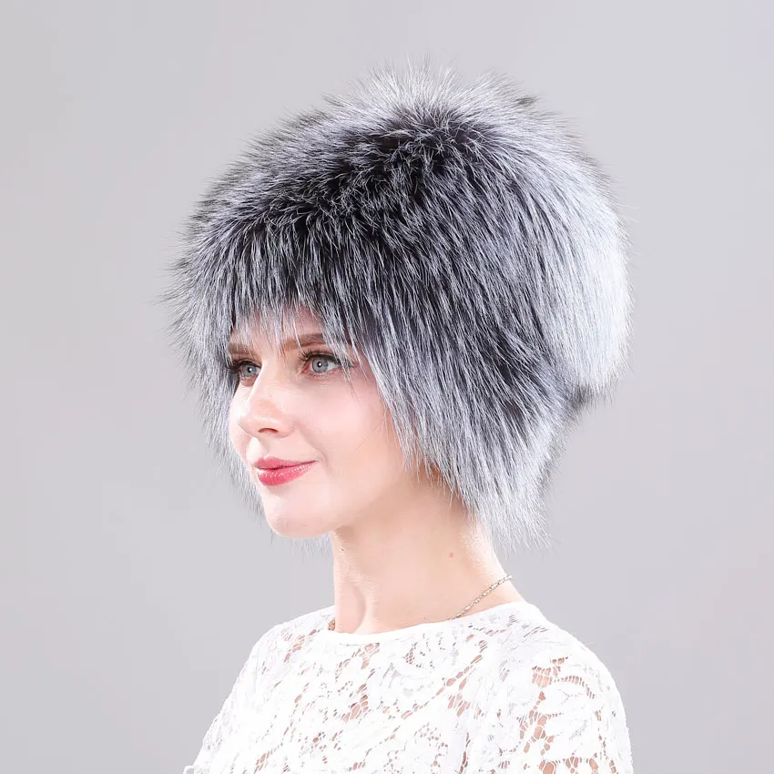 Top Trends: ICYMI Winter Hat For Women 100% Natural Silver Fox Fur Elastic Knitted Lined Cap Fluffy Wig Real Fur Hat Female Ear Warm Beanies Shoppable Styles - Image 2