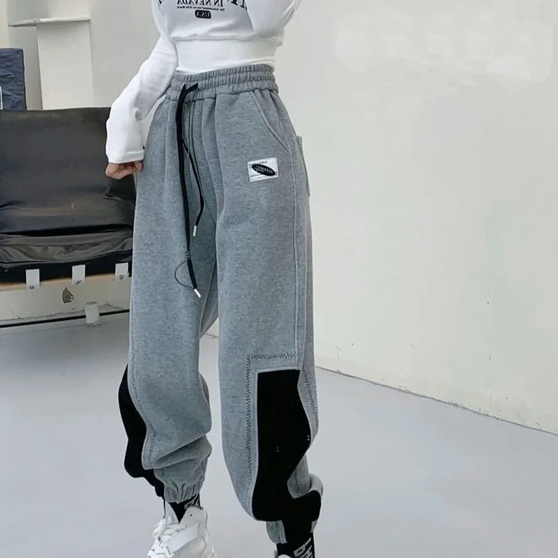 Top Trends: Women&#039;s Spring And Autumn Fashion New Elastic Panel Contrast Plush Thickened Bottom Pants Casual High Waist Elastic Haren Pants Shoppable Styles