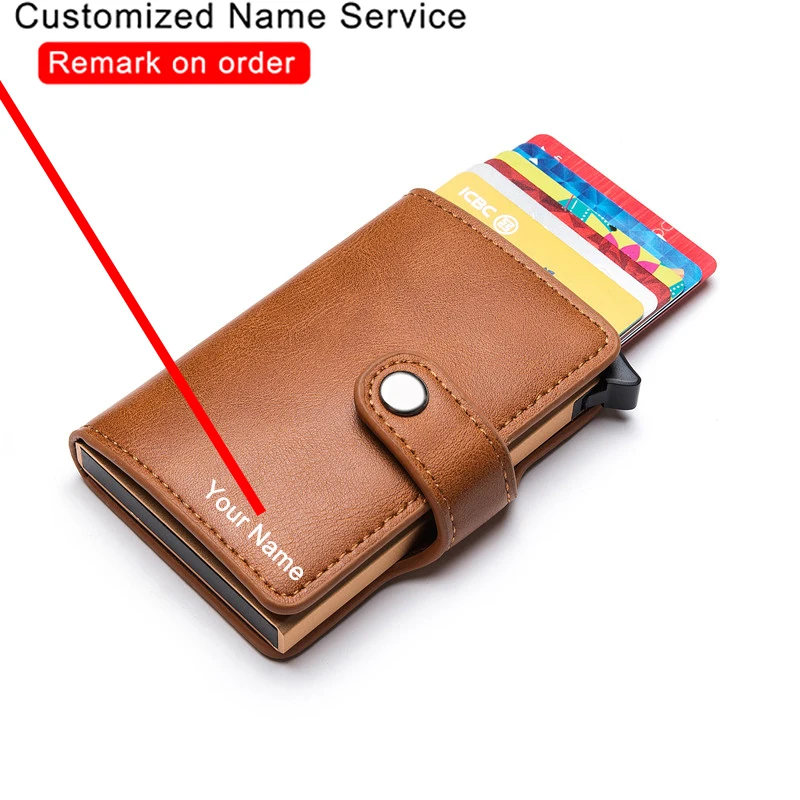 Top Trends: Bycobecy Customized Name Credit Card Holder RFID Metal Box Card Case Business Men Woman Leather Wallet Smart Wallets Card Holder Shoppable Styles