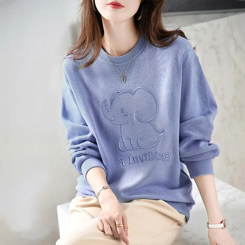 Top Trends: Casual Stylish Cartoon Embroidery Sweatshirts Letter Women's Clothing Korean O-Neck Spring Autumn Commute Long Sleeve Pullovers Shoppable Styles