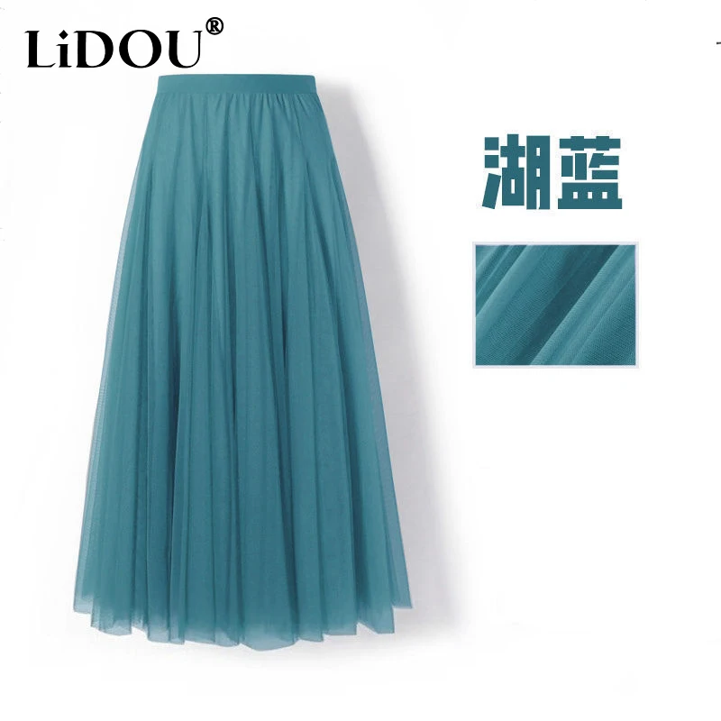 Top Trends: Spring Summer New High Elastic Waist Solid Casual Mesh Pleated Skirt Ladies Loose All-match A-line Fairy Skirt Women&#039;s Clothing Shoppable Styles