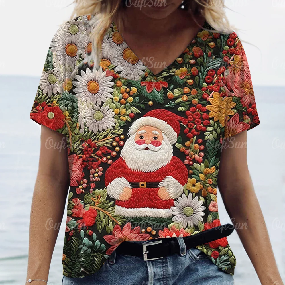 Top Trends: New Christmas For Women T-Shirt 3D Santa Claus Print Short Sleeve Tees V-Neck Oversized Streetwear Female Harajuku Pullover Tops Shoppable Styles