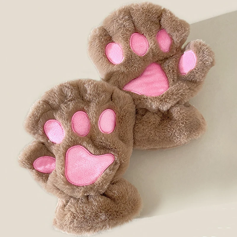 Top Trends: Women Girls Cute Cat Paw Fluffy Claw Fingerless Gloves Warm Soft Plush Fingerless Panda Glove Half Finger Winter Christmas Gifts Shoppable Styles