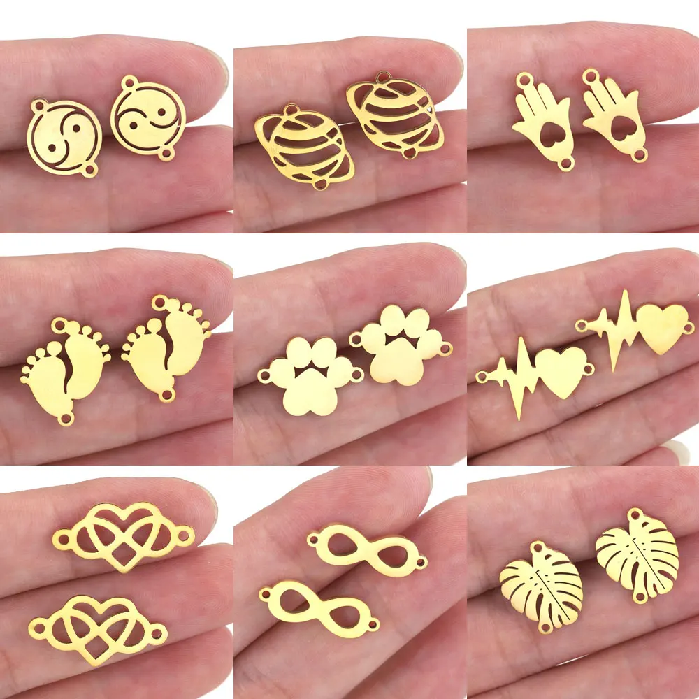 Top Trends: 5pcs Leaf Infinity Symbol Bear Paw Charm Connection For Bracelets DIY Jewelry Making Handmade Supplies Stainless Steel Connector Shoppable Styles