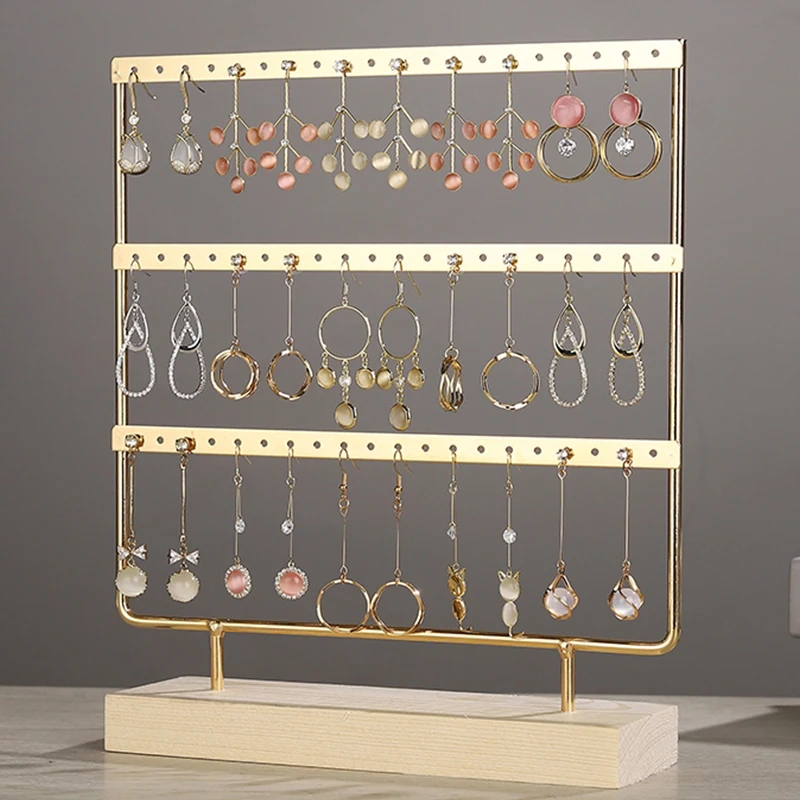 Top Trends: Earring Organizer Stand 24 / 44 / 66 Holes Jewelry Display Showcase Wooden Base Metal Delicate Wooden Base Earrings Holder Rack Shoppable Styles