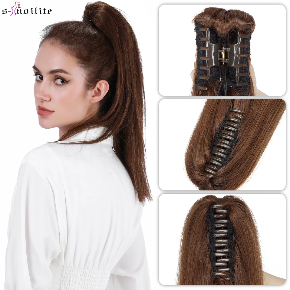 Top Trends: S-noilite Ponytail Human Hair 14-22inch Claw Clip In Ponytail Extension Straight Natural Hair Black Blonde Brown Women Hairpiece Shoppable Styles