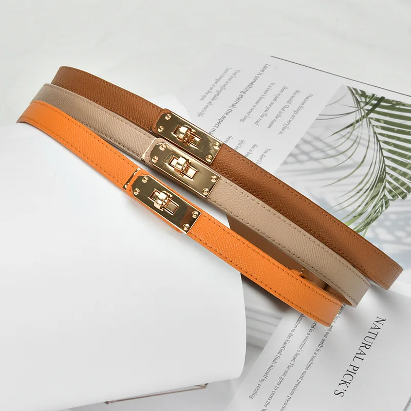 Top Trends: Western Women Leather Belt Adjustable Strap Lock Catch Buckle Black White Orange Blue Gray Thin Belt Shoppable Styles