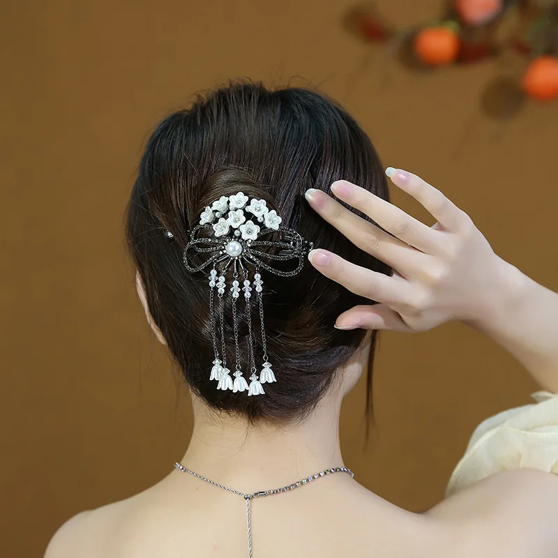 Top Trends: New Retro Bell Orchid Flower Hair Clip Women Bowknot Tassel Hair Claw Girls Elegant Crystal Ponytail Buckle Hair Accessories Shoppable Styles - Image 2