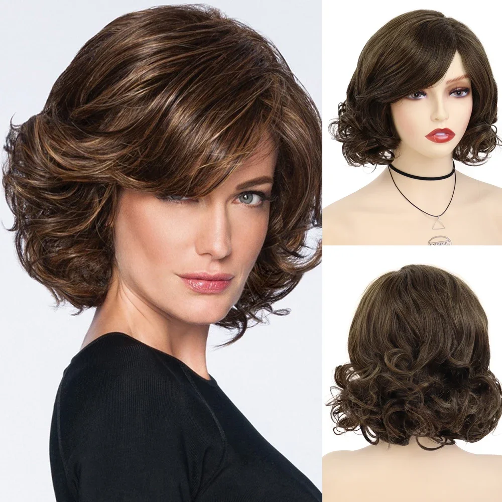 Top Trends: GNIMEGIL Synthetic Hair Women&#039;s Short Curly Wig With Bangs Natural Dark Brown Bob Wig Fluffy Elegant Daily Cosplay Mommy Wigs Shoppable Styles