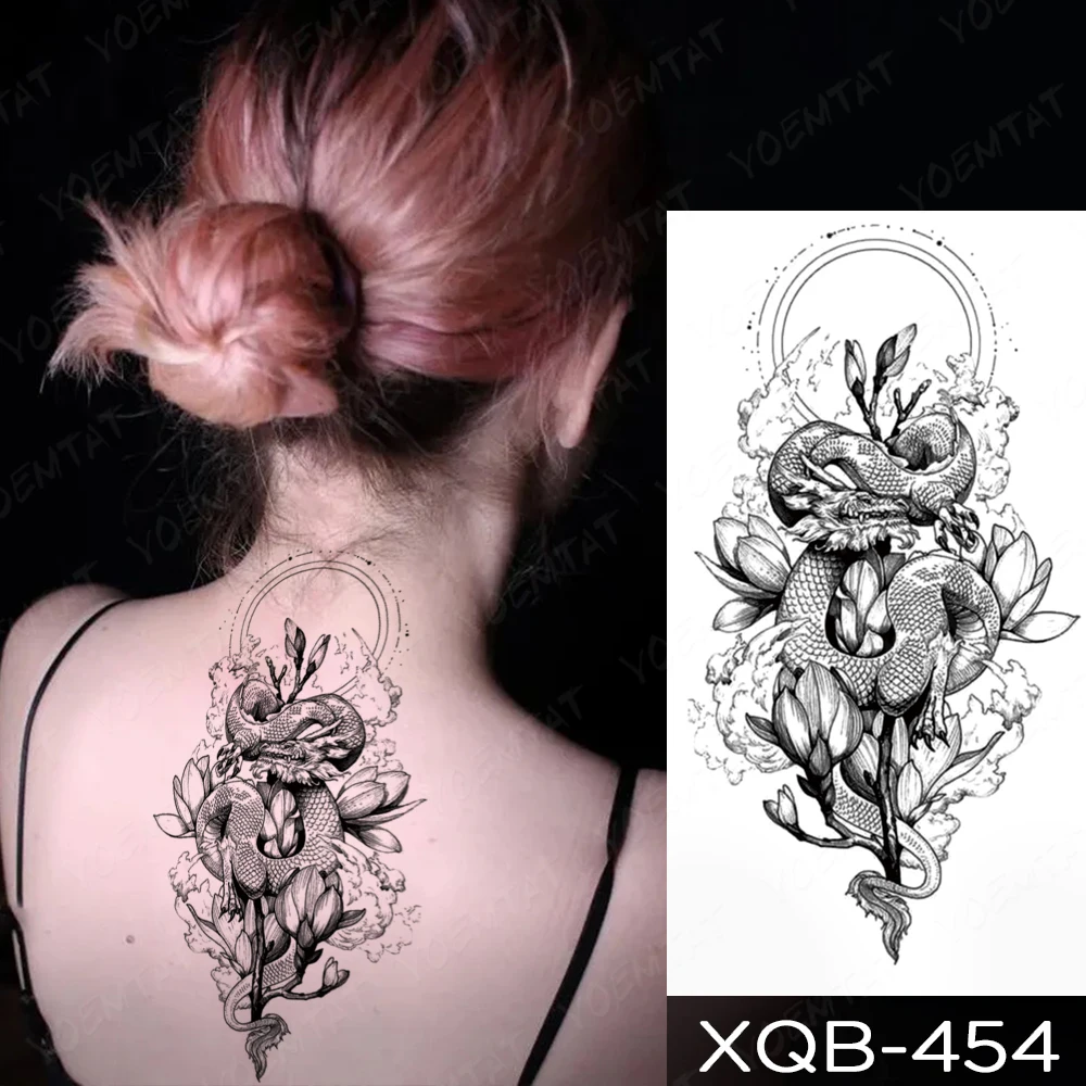 Top Trends: Dragon Transfer Waterproof Temporary Tattoo Sticker Black Snake Peony Rose Flowers Flash Tatto Arm Body Art Fake Tatoo Women Men Shoppable Styles - Image 4