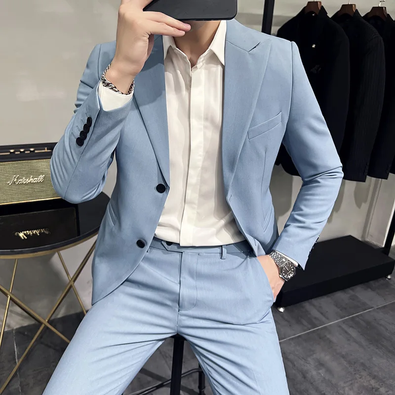 Top Trends: (Jacket+ Pants) New Men Formal Wear Solid Color Suits Slim Fit Business Casual Suits Two Pieces Groom Dress TuxedoTrousers 5XL Shoppable Styles