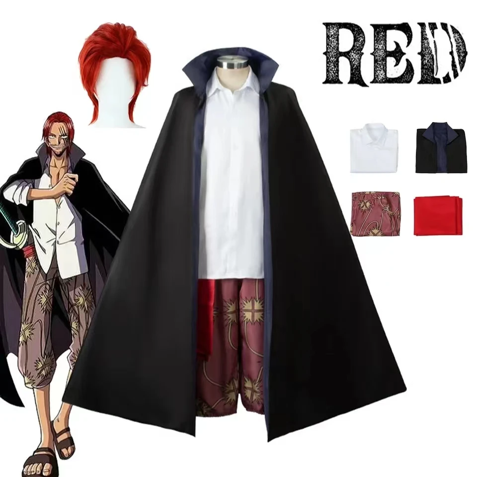 Top Trends: Anime One Piece Film Red Shanks Cosplay Costumes Adult Men Uniform Cloak Coat Pants Fantasy Outfits Halloween Costumes Suit Wig Shoppable Styles