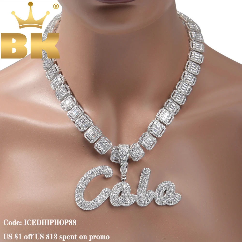 Top Trends: THE BLING KING Custom Brush Script Letter Two Tone Pendant Micro Paved CZ Personalized Name Plate Necklace Hiphop Jewelry Shoppable Styles