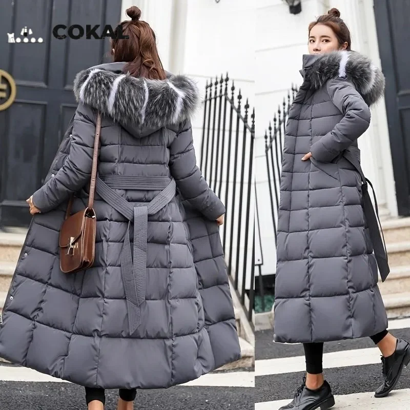 Top Trends: 2023 New Winter Jacket Belt Fox Skin Collar Coat Women's Warm Fashion Bow Long Dress Thick And Warm Shoppable Styles