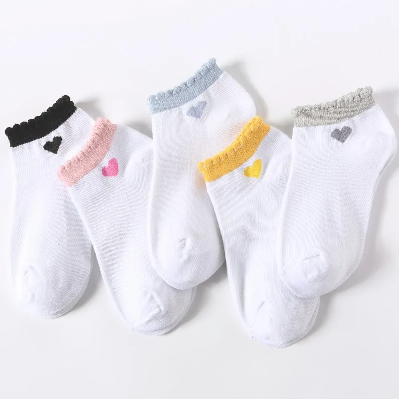 Top Trends: 5 Pairs / lot Elegant Funny Candy Colorful Cute Hearts Lace Summer Spring Student Girls Short Female Low Cut Ankle Socks Women Shoppable Styles