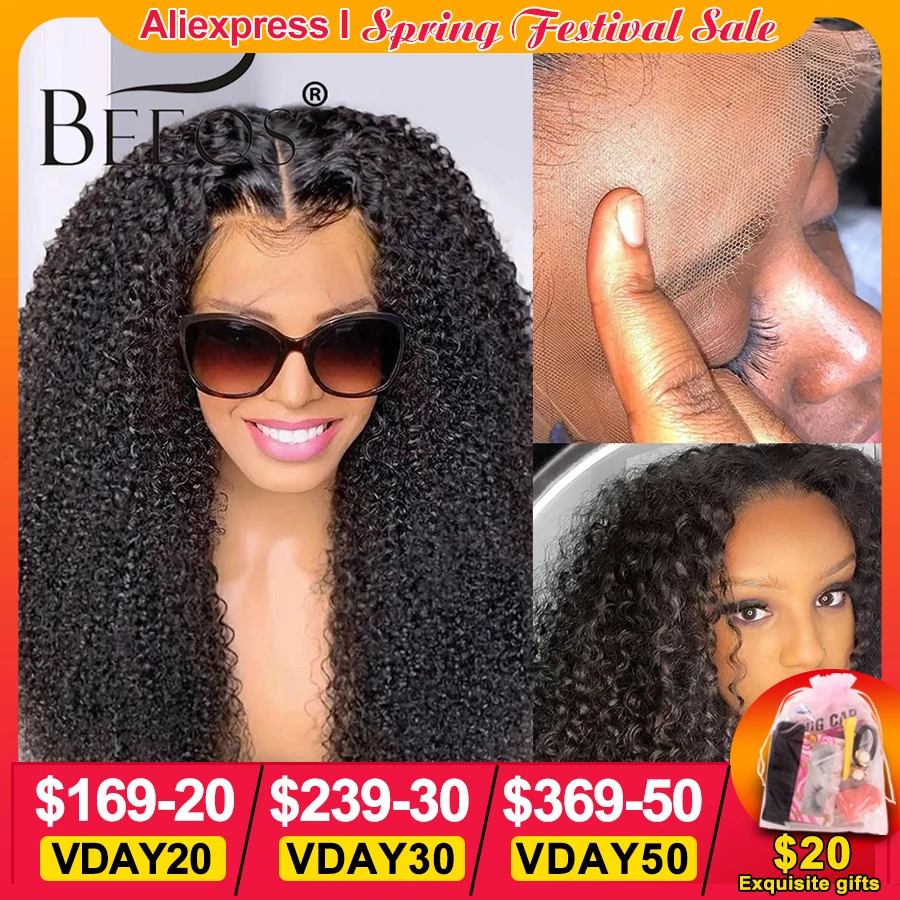 Top Trends: BEEOS 36in Kinky Curly Skinlike 13x6 HD Lace Frontal Wig Pre Plucked 13x4 HD Transparent Lace Front Human Hair Wigs Brazilian Shoppable Styles