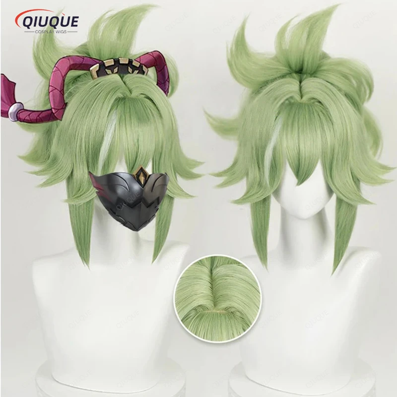 Top Trends: Kuki Shinobu Cosplay Wig Game Impact Light Green Heat Resistant Synthetic Hair Clip Ponytail Wigs+ Wig Cap + Mask Shoppable Styles