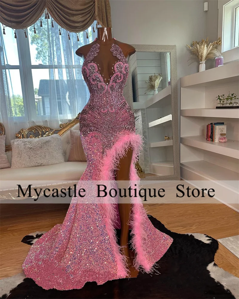 Top Trends: Sparkly Diamonds Pink Rhinestones Feathers Mermaid Prom Dresses 2024 Glitter Sequins Crystals Rhinestones Birthday Party Dress Shoppable Styles