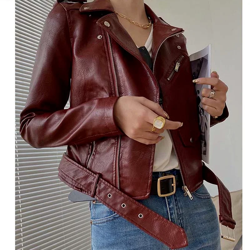 Top Trends: Fashion 2023 Autumn Winter Women Short Coat Female Faux Leather Jackets PU Turn-Down Collar Zippers Belt Motorcycle Gothic Punk Shoppable Styles