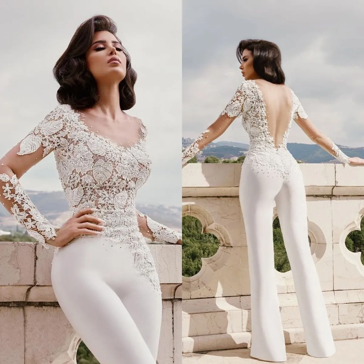 Top Trends: Sexy 2023 Jumpsuits Wedding Dress Long Sleeve Lace Appliqued Beaded Satin Boho Bridal Dresses Wedding Gowns Vestido De Noiva Shoppable Styles