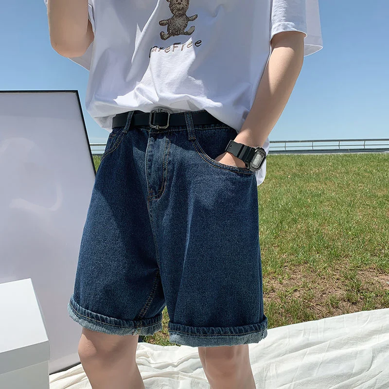 Top Trends: 2024 Summer Blue Denim Shorts Men Fashion Casual Straight Denim Shorts Men Streetwear Loose Hip Hop Retro Jeans Shorts M-2XL Shoppable Styles