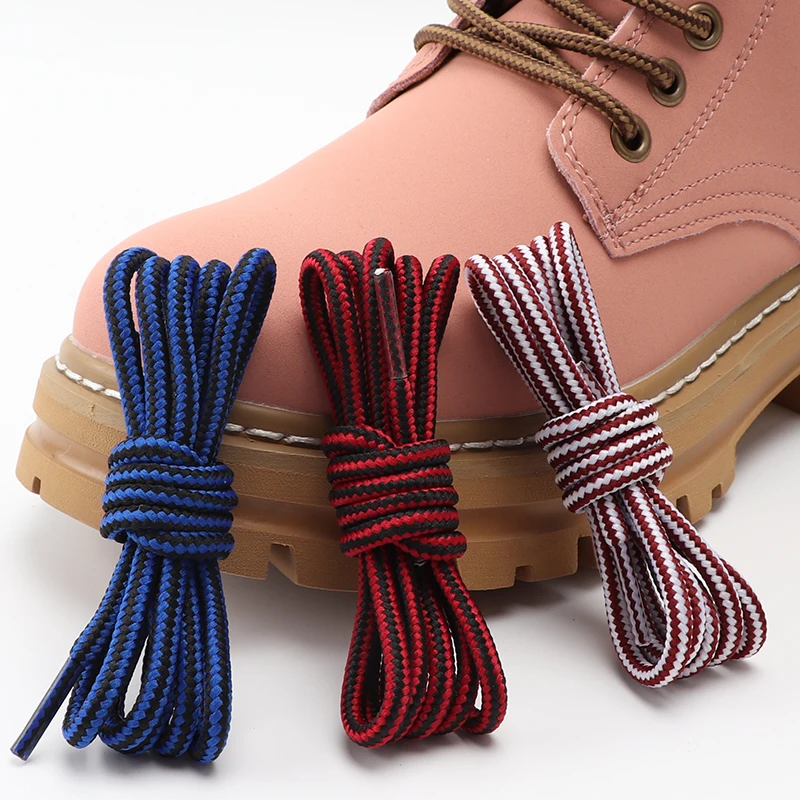 Top Trends: 1Pairs Round ColorBlock Striped Shoe Laces For Sneakers Polyester Silk Shoelaces For Martin Boots Accessories 70 / 90 / 120 / 150CM Shoppable Styles