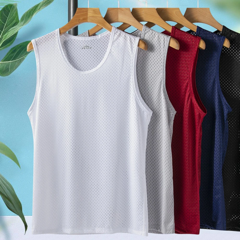 Top Trends: Men Vest Ice Silk Quick-drying Bodybuilding Tank Fitness Muscle Mesh Breathable Sleeveless T-Shirts Casual Sport Tops Undershirt Shoppable Styles