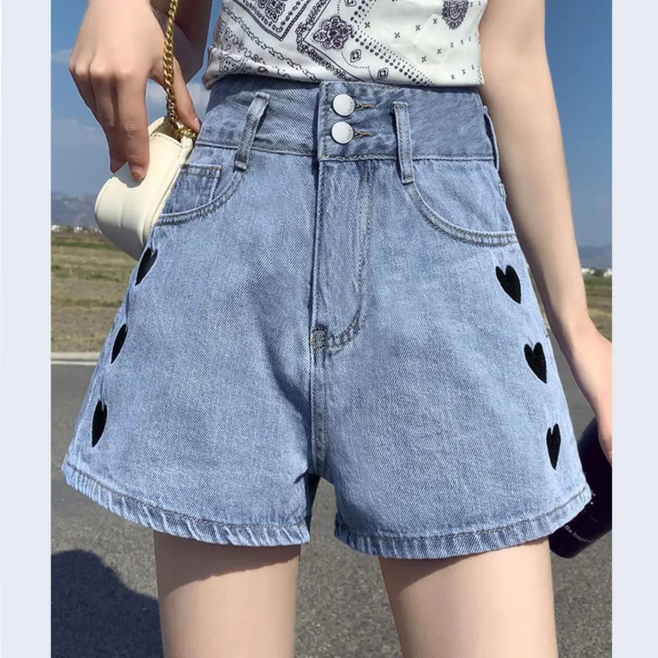 Top Trends: Summer Trend Embroidered High Waist Jeans Women Clothing Fashion Buttons Loose Wide Leg Femme All-match Pocket Shorts Female Shoppable Styles