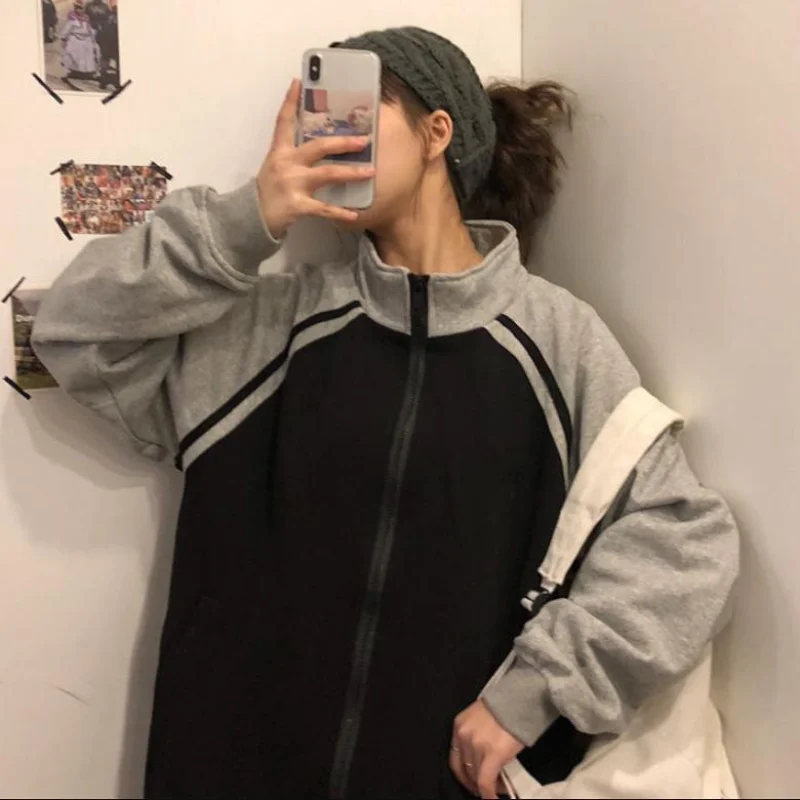 Top Trends: Deeptown Korean Streetwear Black Zip Sweatshirt Women Kpop Harajuku Fashion Striped Patchwork Hoodie Preppy Style Bomber Jackets Shoppable Styles