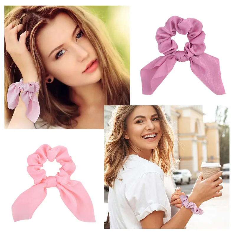 Top Trends: New Chiffon Bowknot Silk Hair Scrunchies Women Pearl Ponytail Holder Hair Ties Hair Rope Rubber Bands Headwear Hair Accessories Shoppable Styles - Image 6