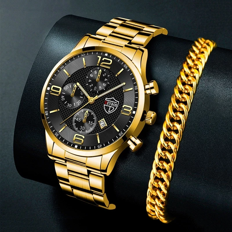 Top Trends: Luxury Mens Gold Bracelet Business Watches Stainless Steel Quartz Watch Male Sports Calendar Luminous Clock Relogio Masculino Shoppable Styles