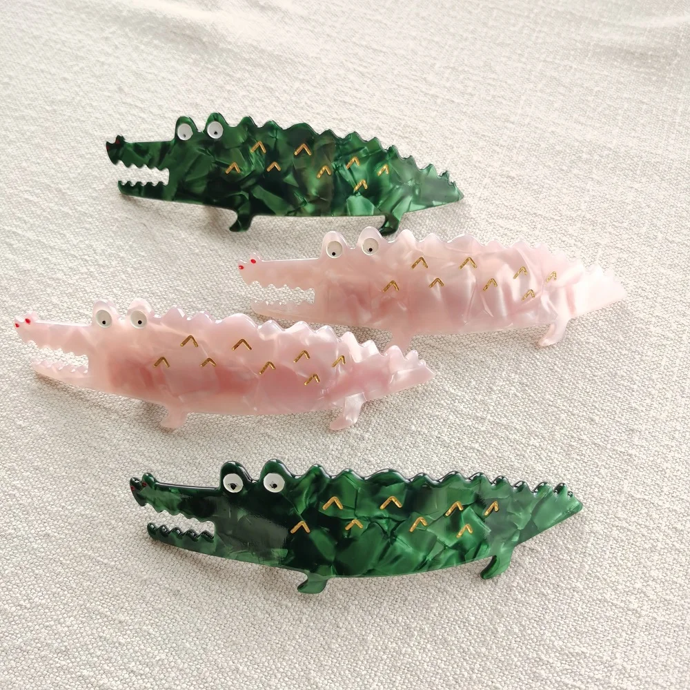 Top Trends: Cartoon Green Pink Crocodile Long Spring Clip Ponytail Clip Bangs Hairpin For Women Girl Jewelry Gift 2023 NEW Side Clip Shoppable Styles