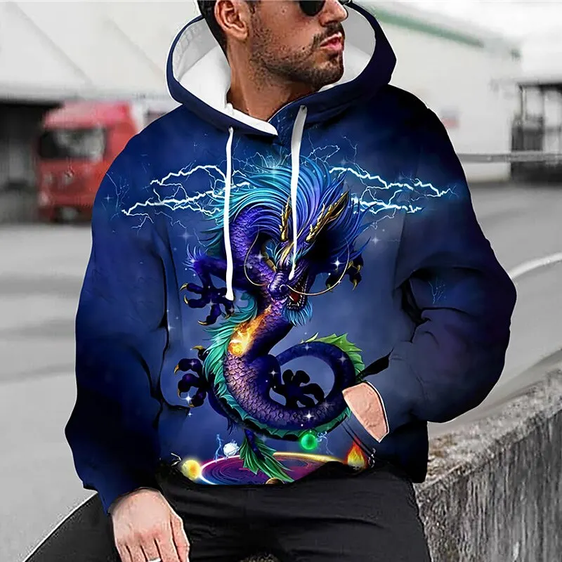 Top Trends: Men Hoodies 3d Dragon Print Designer Clothes Oversized Pullover Top Long Sleeve Hoody Autumn Outdoor Sweatshirts Street Clothing Shoppable Styles