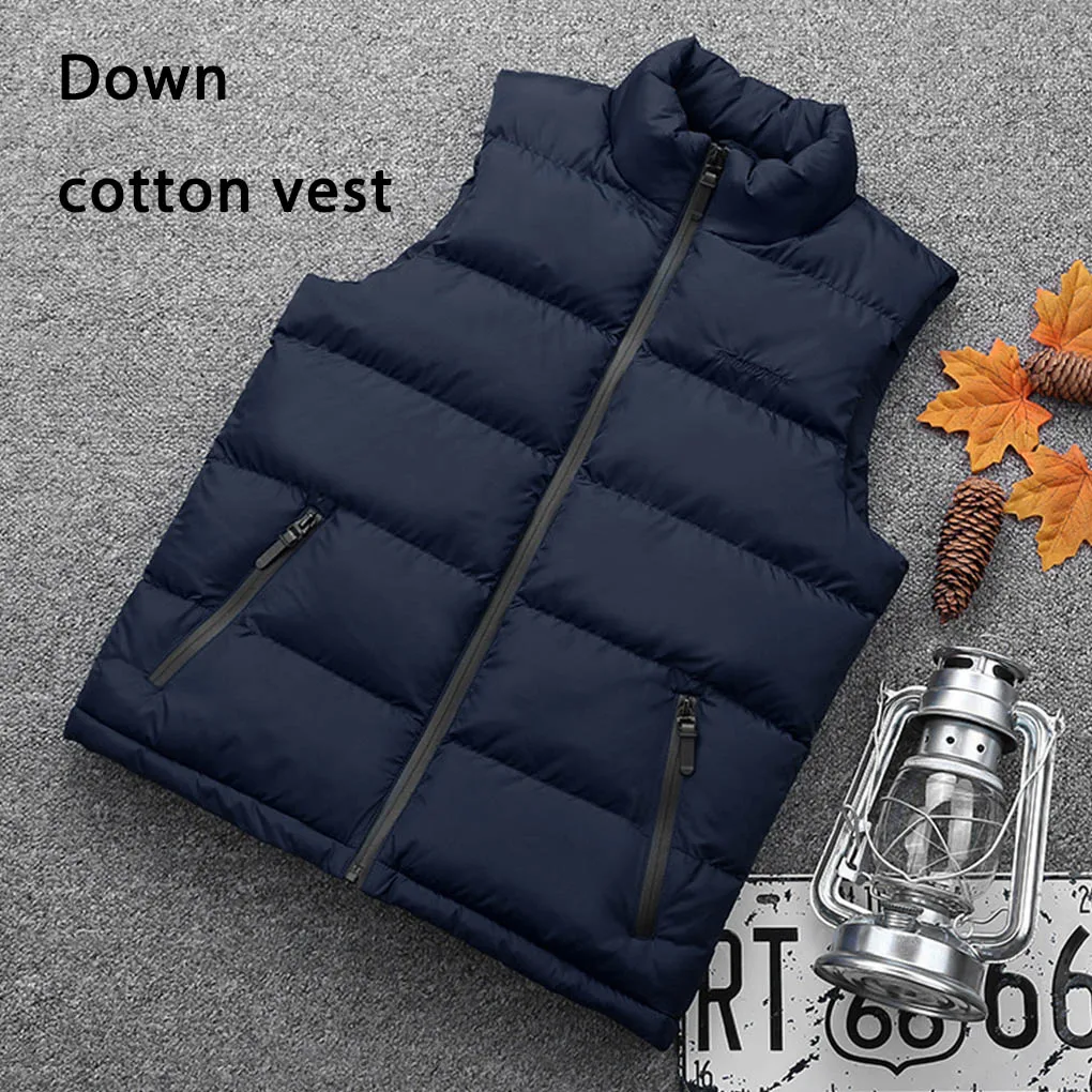 Top Trends: Men Jacket Down Vest Autumn Winter Warm Stand-up Collar Body Warmers Fashion Wind-proof Clothing Coat Zipper Pocket Shoppable Styles