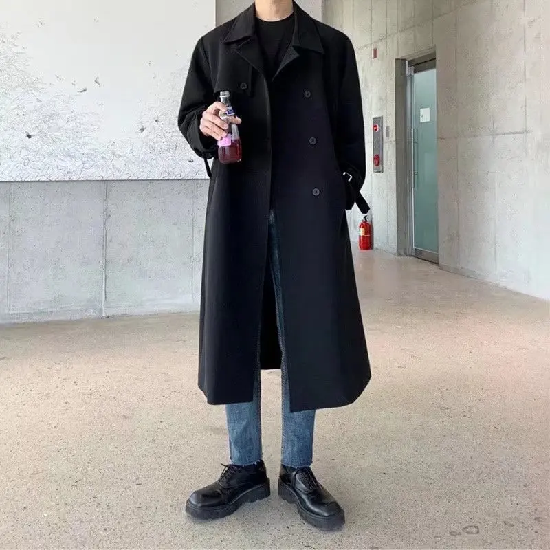 Top Trends: Autumn Black Trench Coat Men Fashion Casual Long Coat Men Streetwear Korean Loose Oversize Windbreaker Jacket Mens Overcoat Shoppable Styles