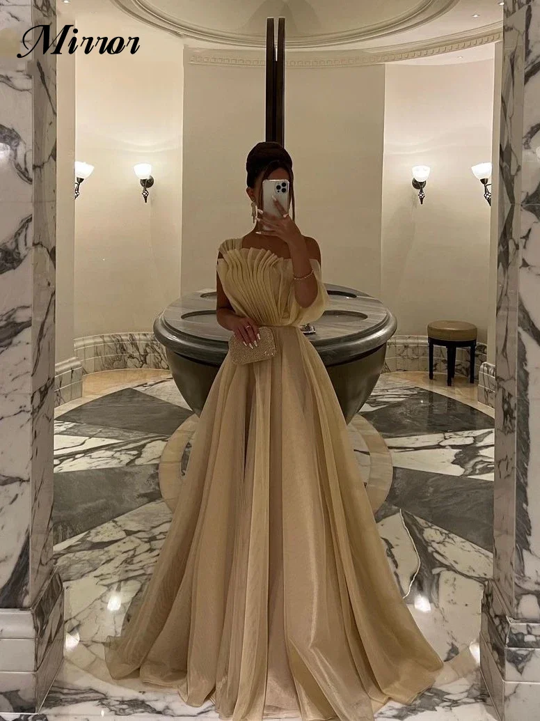 Top Trends: Mirror Dress Elegant Vintage Sweet Shiny Champagne Ruffle A-Line Customized Formal Occasion Prom Dress Evening Party Gowns Shoppable Styles